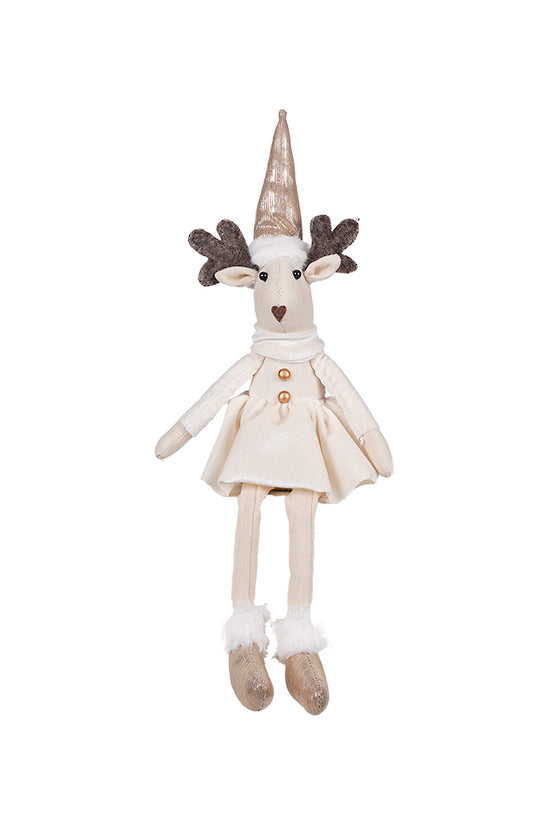 Eldina Velvet Sitting Deer Girl | Cream