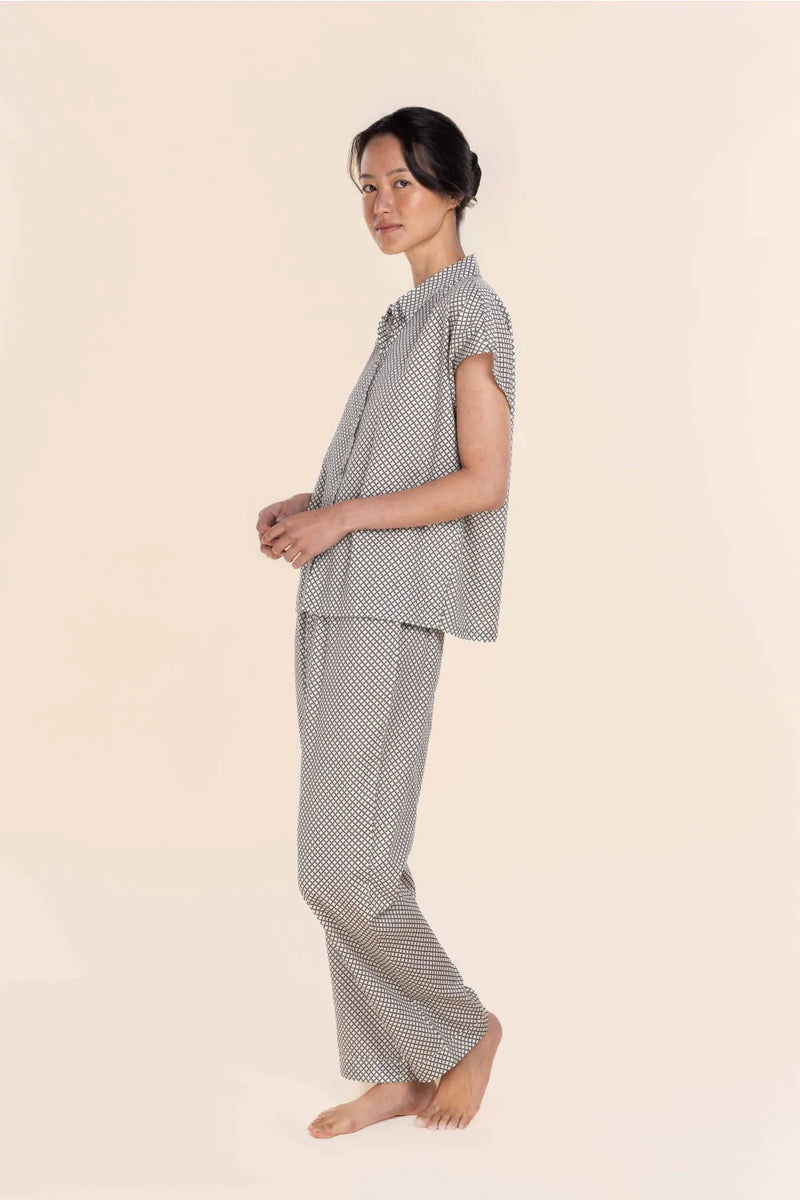 Gingerlilly | Marlie Diamond Print Cotton - Long PJ Set/Olive