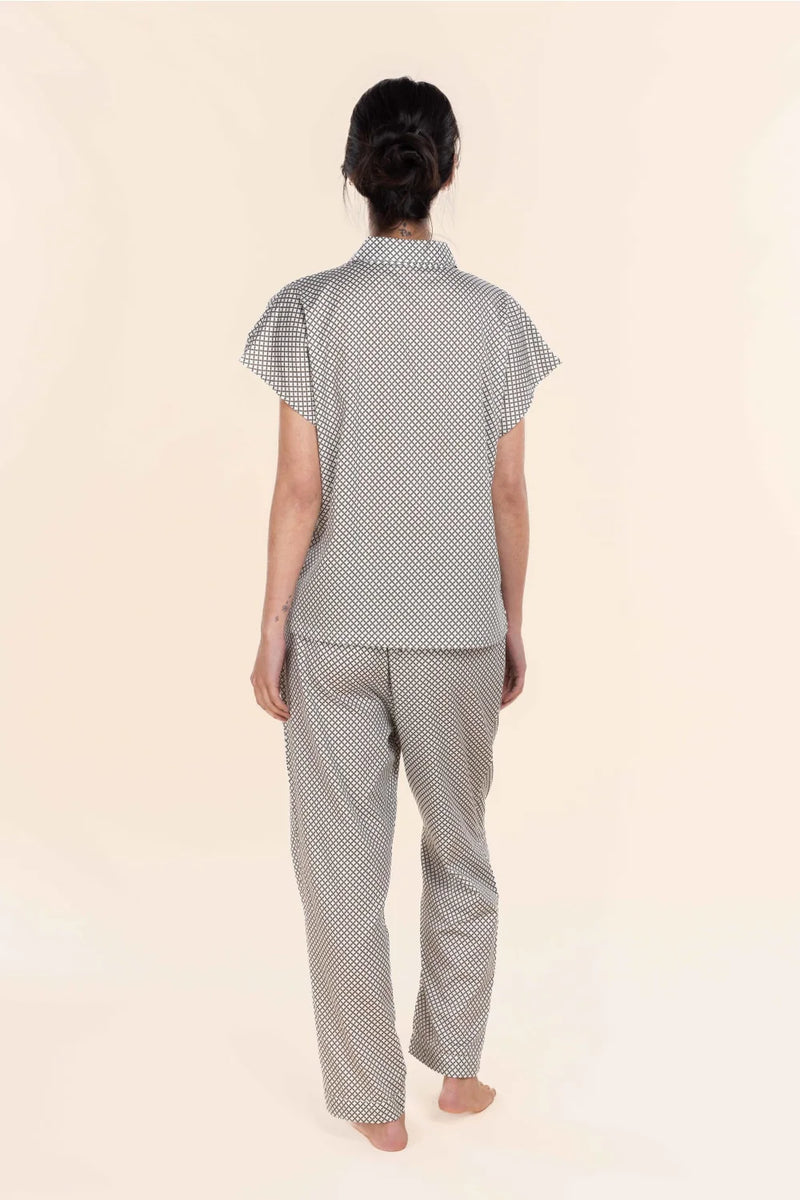 Gingerlilly | Marlie Diamond Print Cotton - Long PJ Set/Olive