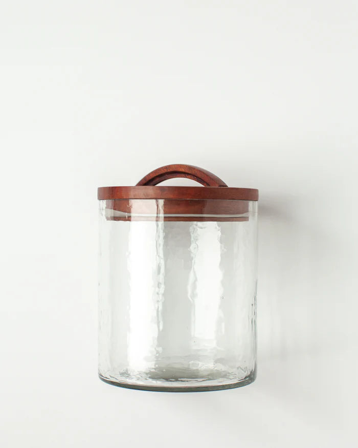 Hammered Glass Canisters with Wood Lid - Small