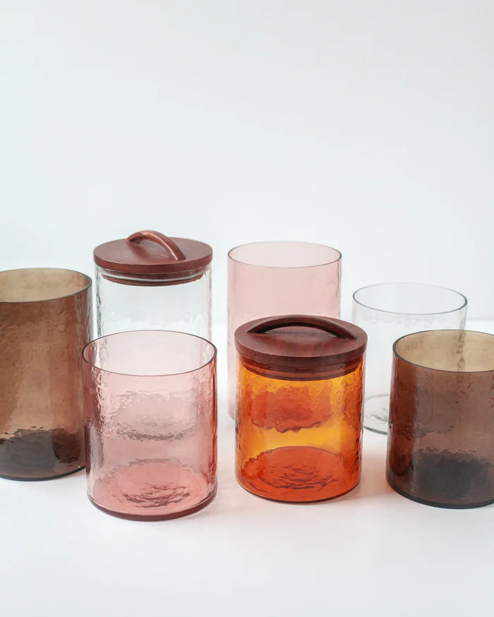 Hammered Glass Canisters with Wood Lid - Small