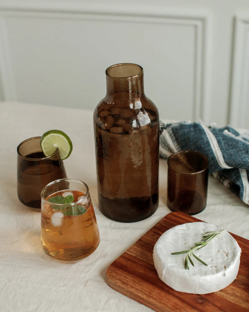 Handblown Hammered Glass Carafe with Glass
