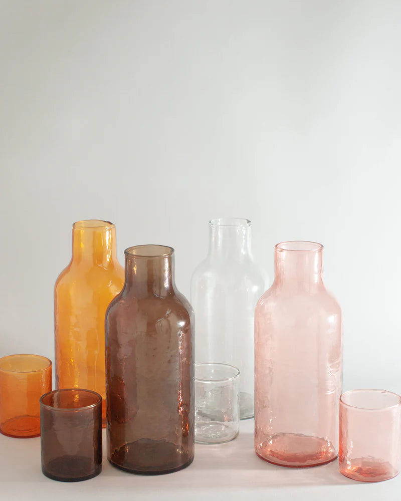 Handblown Hammered Glass Carafe with Glass