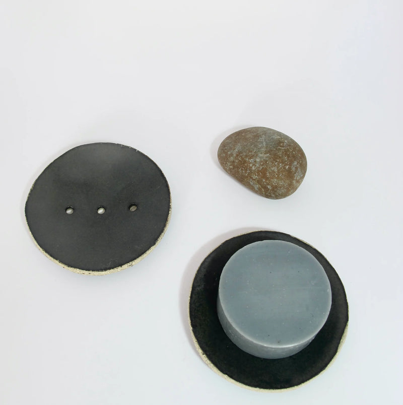 Ceramic Soap Dish | Black With Brown Rim
