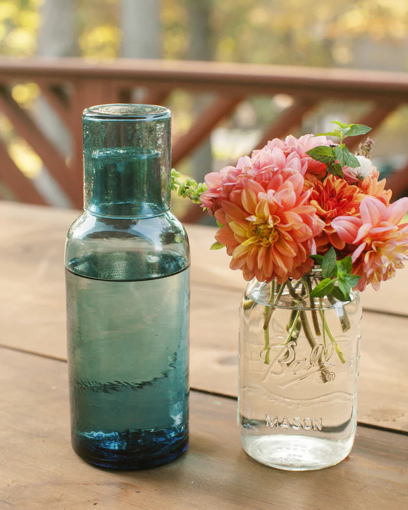 Handblown Hammered Glass Carafe with Glass