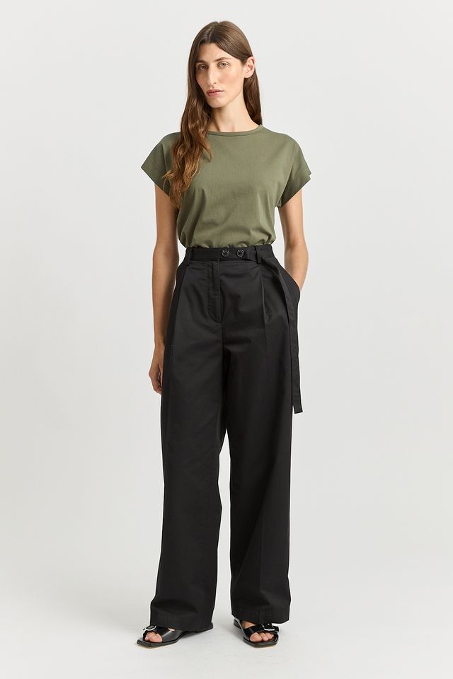 Toorallie Belted Cotton Pant | Black