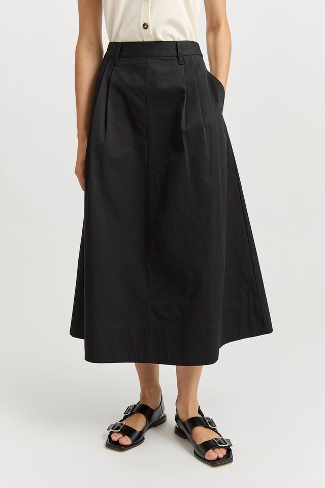 Toorallie Pleat Detail Midi Skirt | Black