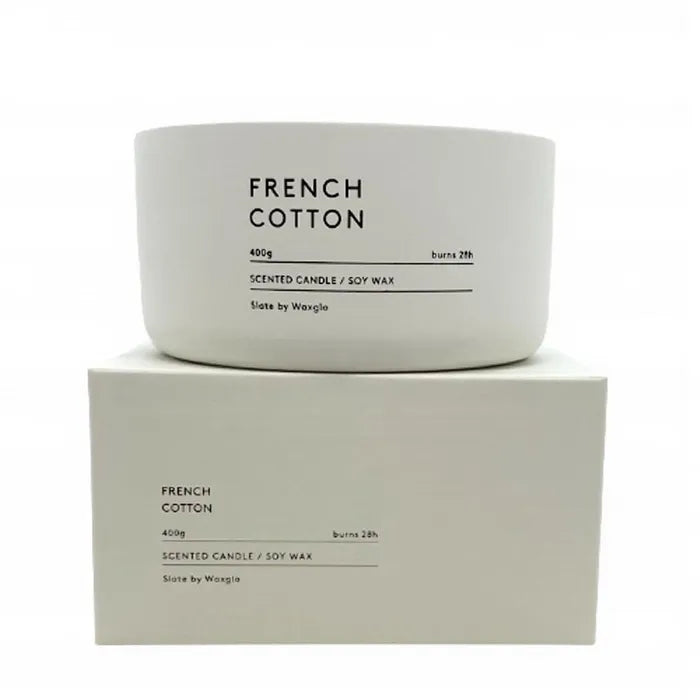 Waxglo 400g French Cotton Soy Wax Candle in Slate Vessel