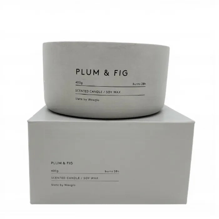 Waxglo 400g Plum+Fig Soy Wax Candle in Slate Vessel