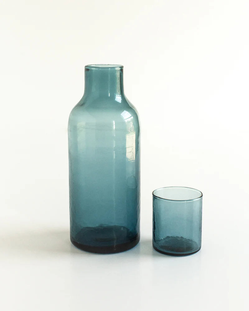 Handblown Hammered Glass Carafe with Glass