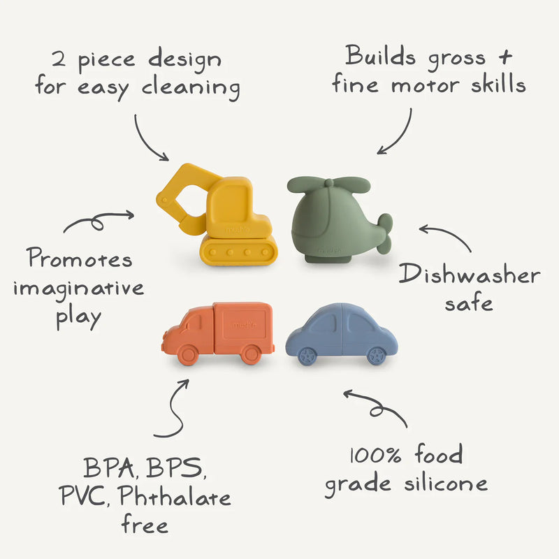 Mushie | Vehicles Mold Free Bath Play Set - 4 Pack