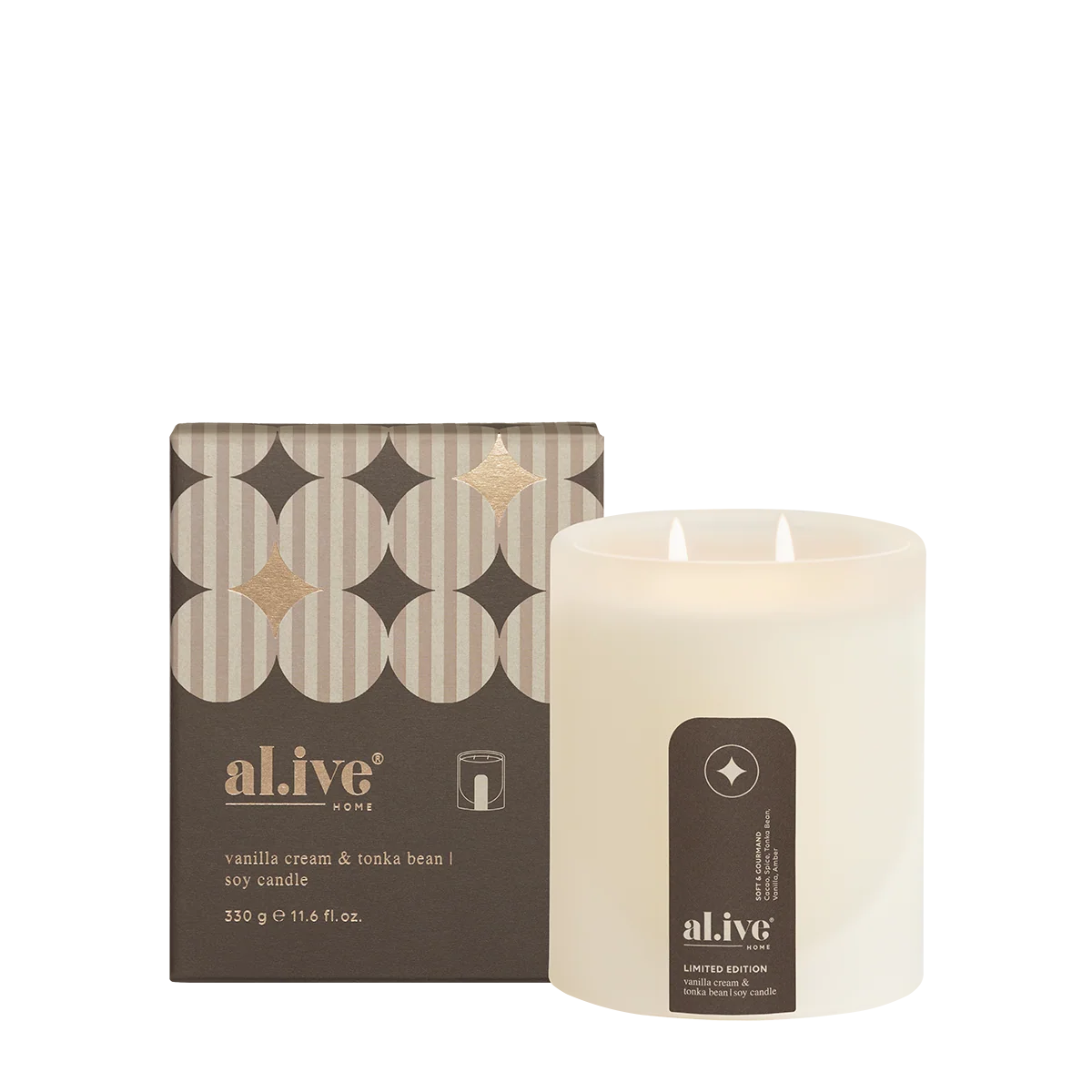 Al.ive Home Soy Candle | Vanilla Cream+Tonka Bean 