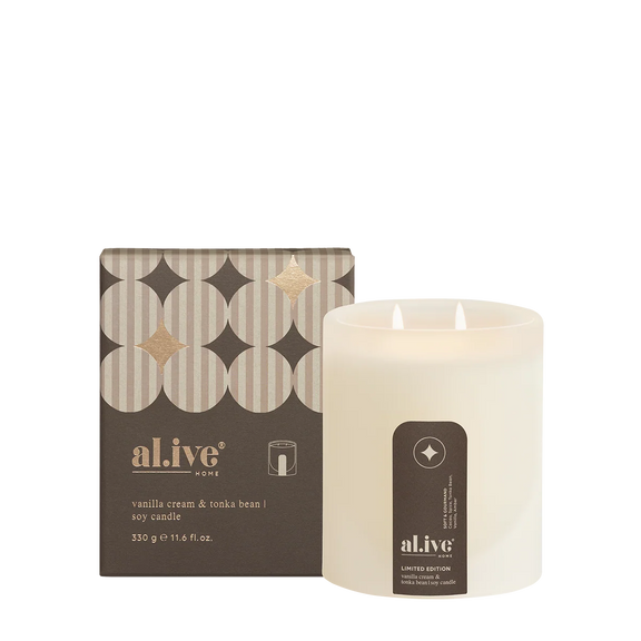 Al.ive Home Soy Candle | Vanilla Cream+Tonka Bean 