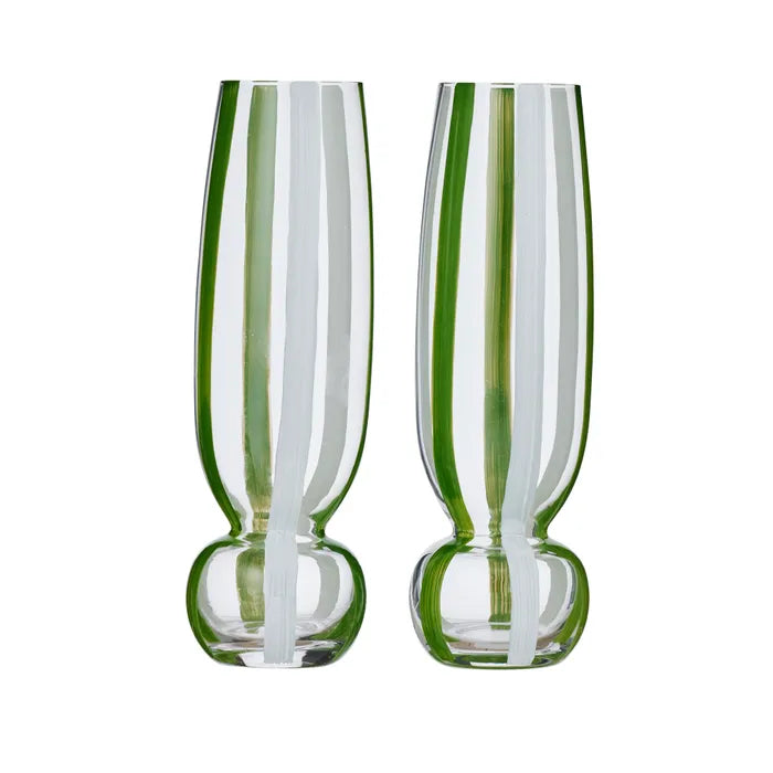 Assemble Kimi S2 Glass Flutes in Green& White Wide Stripe