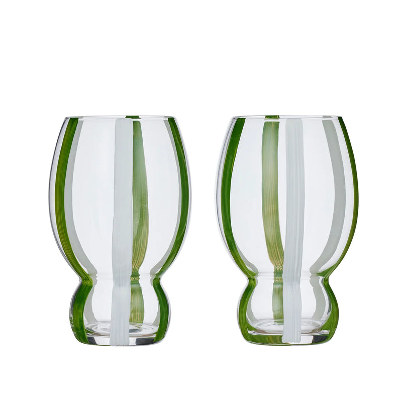 Assemble Kimi Wine Glasses with Green & White Stripe 