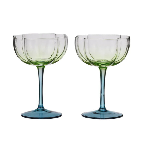 Assemble Lotti Set2 Tulips Glasses In Green/Blue