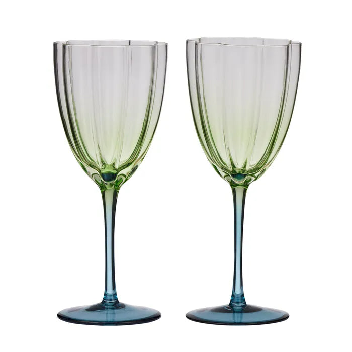 Assemble Lottie Set 2 Tulip Wine Glasses In Green & Blue 