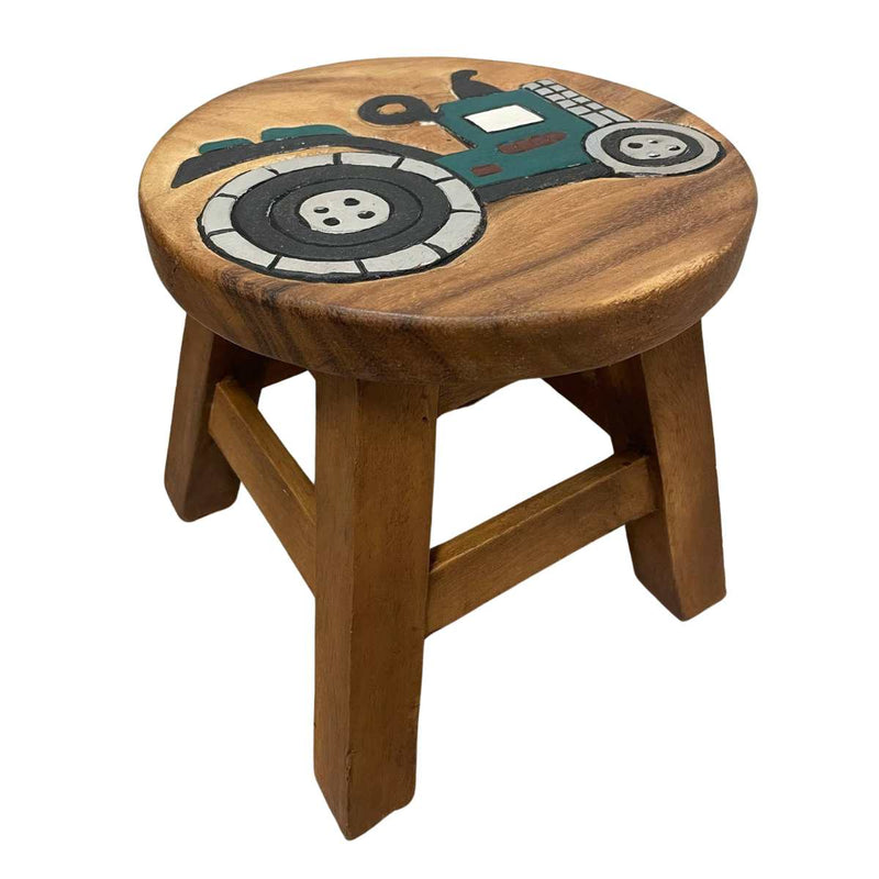 Wooden Painted Green Tractor Kids Stool 