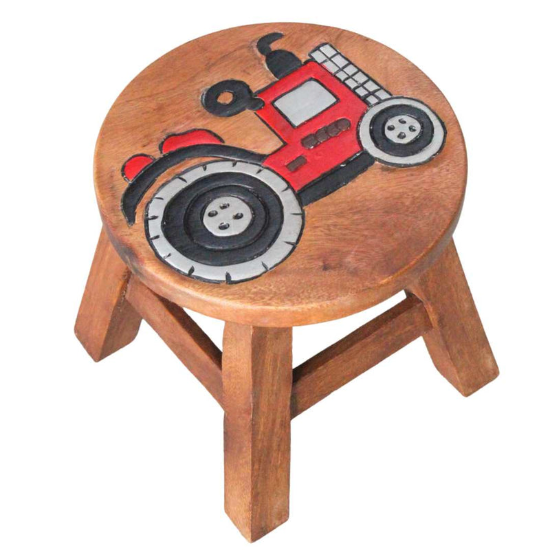 Wooden Painted Red Tractor Kids Stool