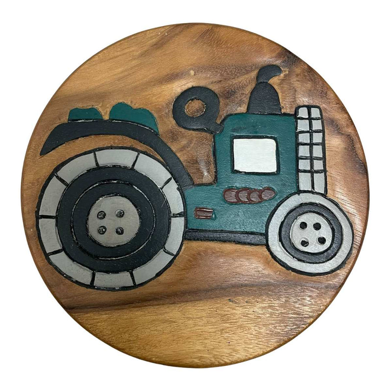 Wooden Painted Green Tractor Kids Stool 