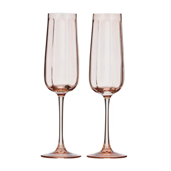 Studio Set 2 Glass Champagne Glass Flute In Peach 