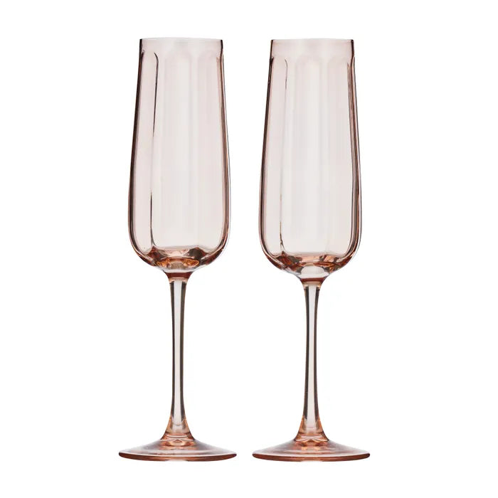 Studio Set 2 Glass Champagne Glass Flute In Peach 