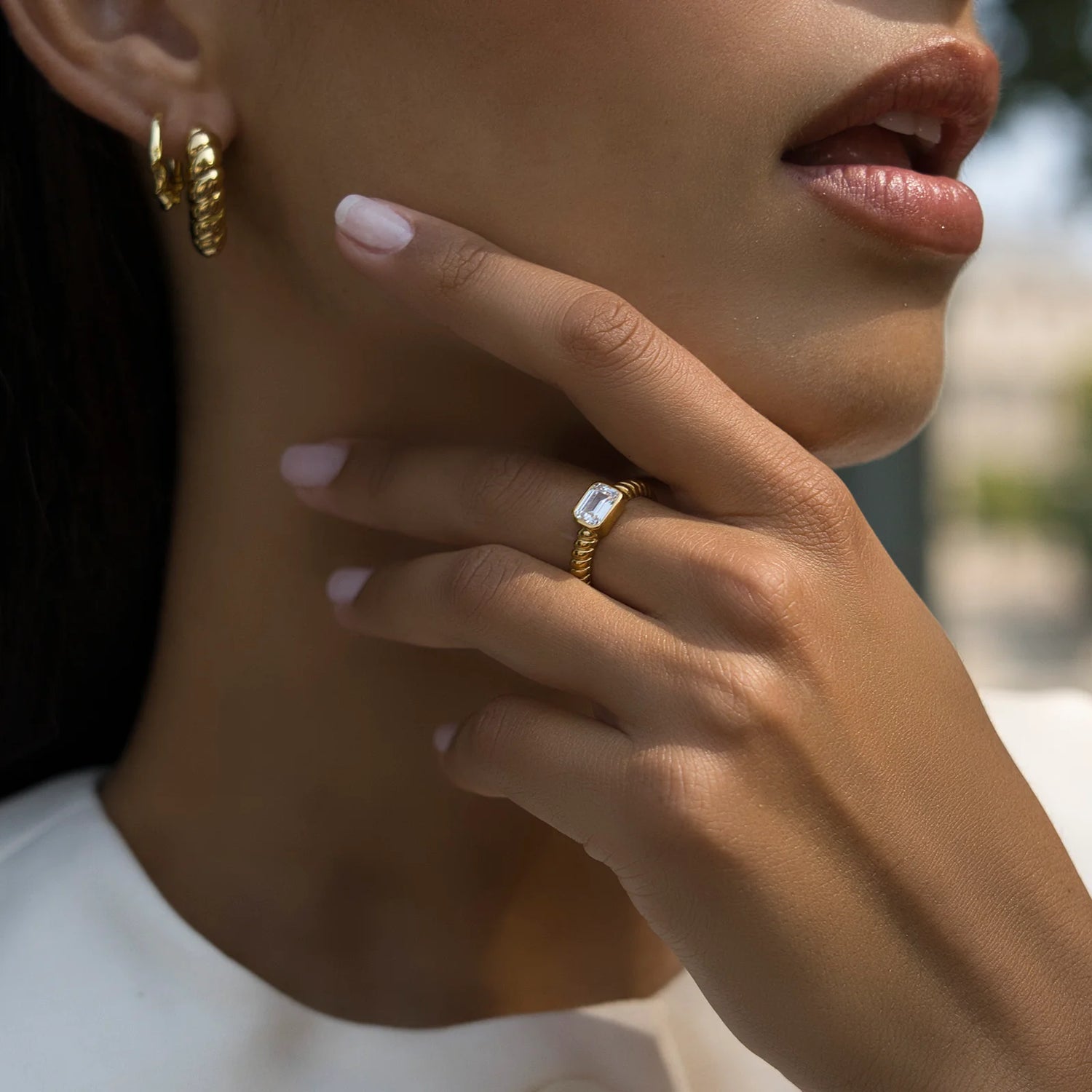 Fairley| Emerald Cut Croissant Ring