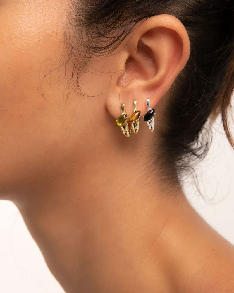 F + H Studios | Modernist Gemstone Link Earring | Tiger's Eye
