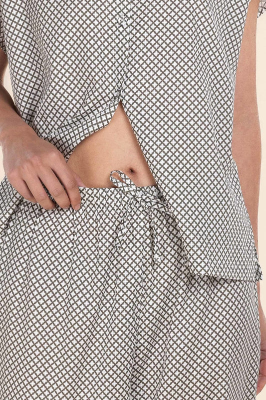 Gingerlilly | Marlie Diamond Print Cotton - Long PJ Set/Olive