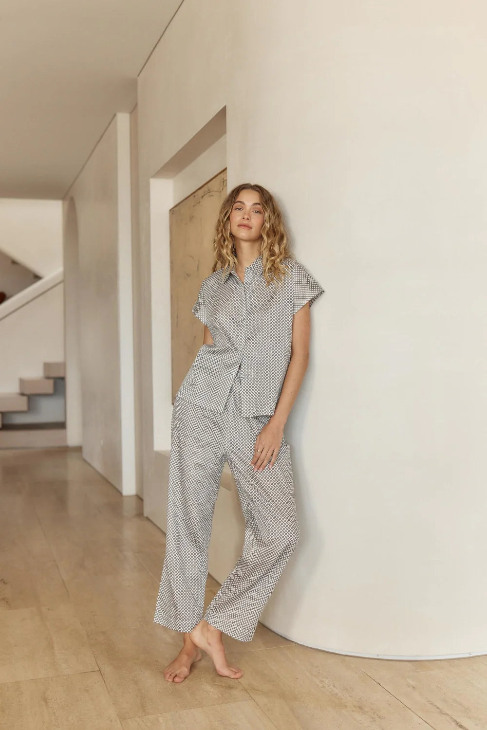 Gingerlilly | Marlie Diamond Print Cotton - Long PJ Set/Olive