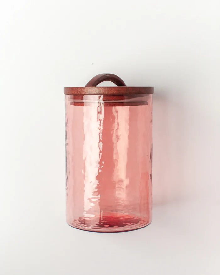 Hammered Glass Canisters with Wood Lid - Medium