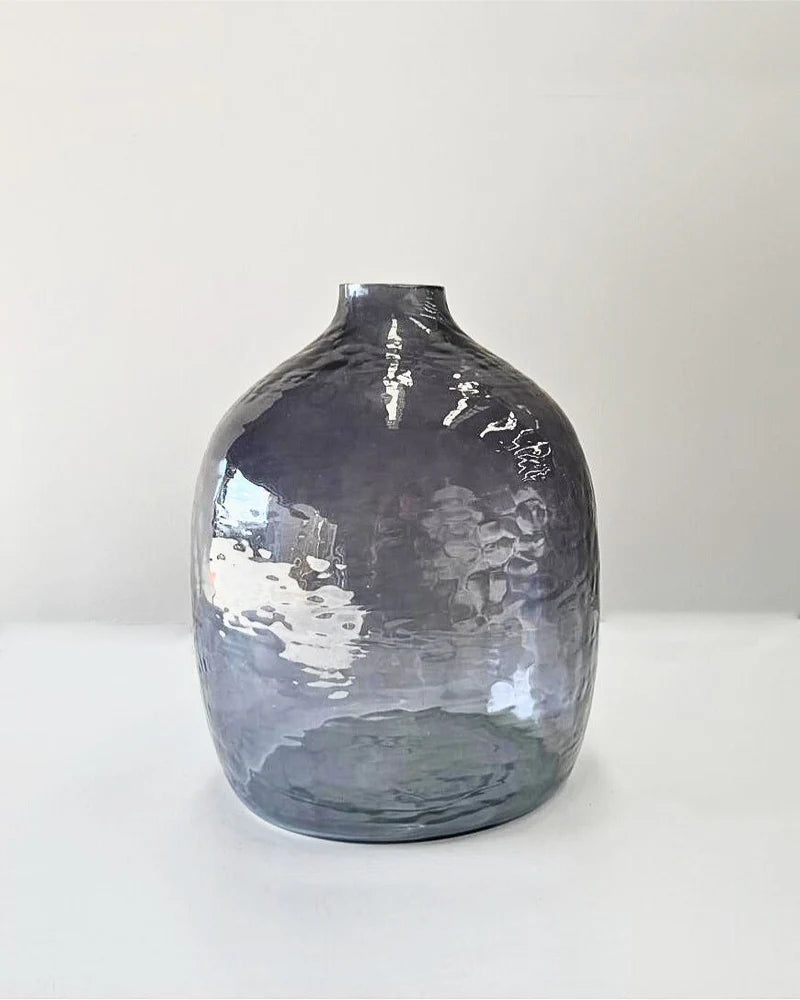 Handblown Hammered Glass Herbon Vase | Grey