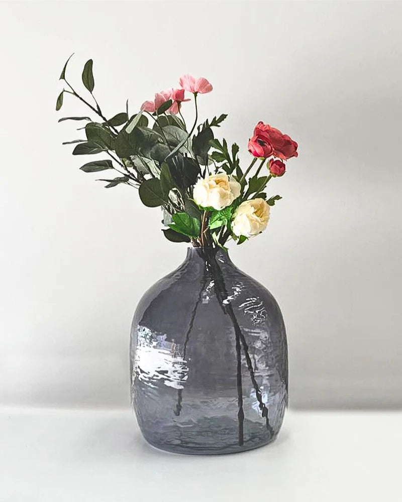 Handblown Hammered Glass Herbon Vase | Grey
