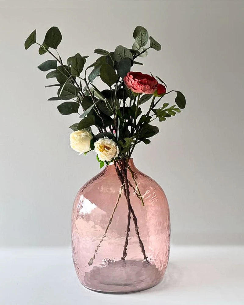 Handblown Hammered Blown Glass Herbon Vase | Pink