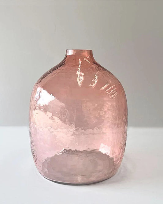 Handblown Hammered Blown Glass Herbon Vase | Pink