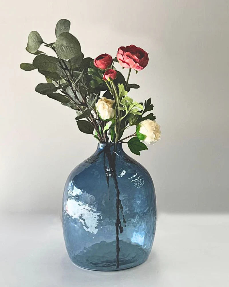 Handblown Hammered Glass Herbon Vase | Blue