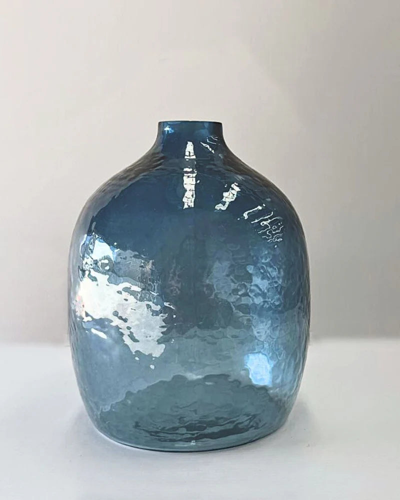 Handblown Hammered Glass Herbon Vase | Blue