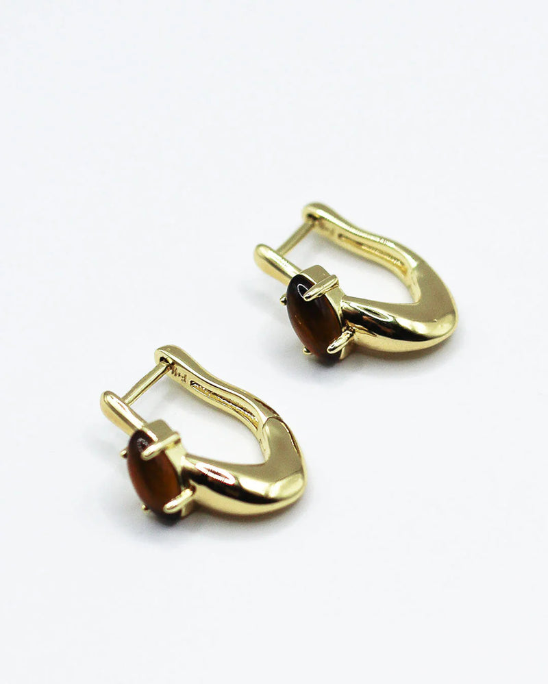 F + H Studios | Modernist Gemstone Link Earring | Tiger's Eye
