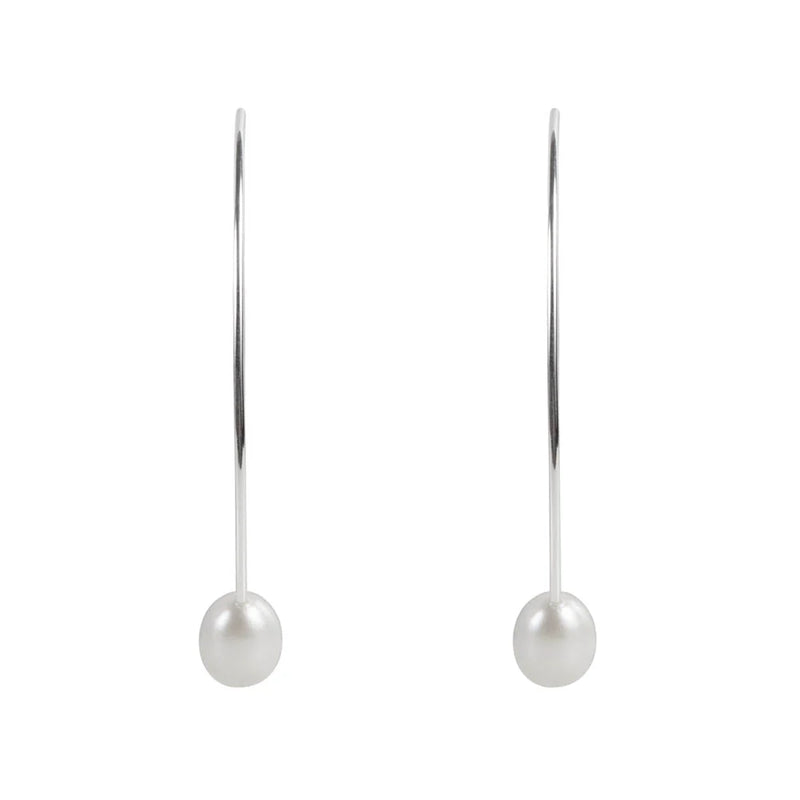 Fairley | Silver Pearl Curve Earrings