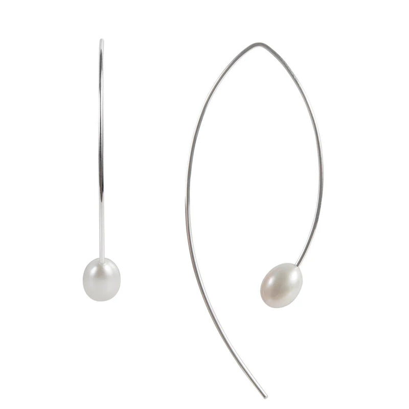 Fairley | Silver Pearl Curve Earrings
