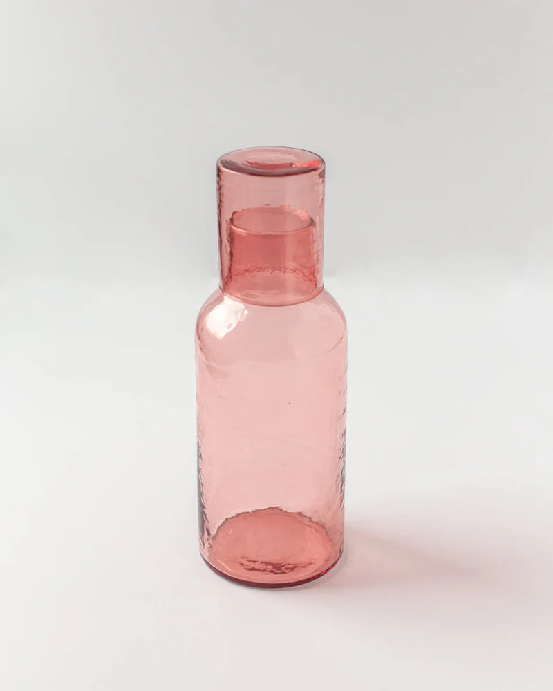 Handblown Hammered Glass Carafe with Glass