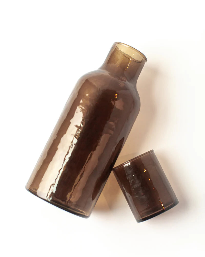 Handblown Hammered Glass Carafe with Glass