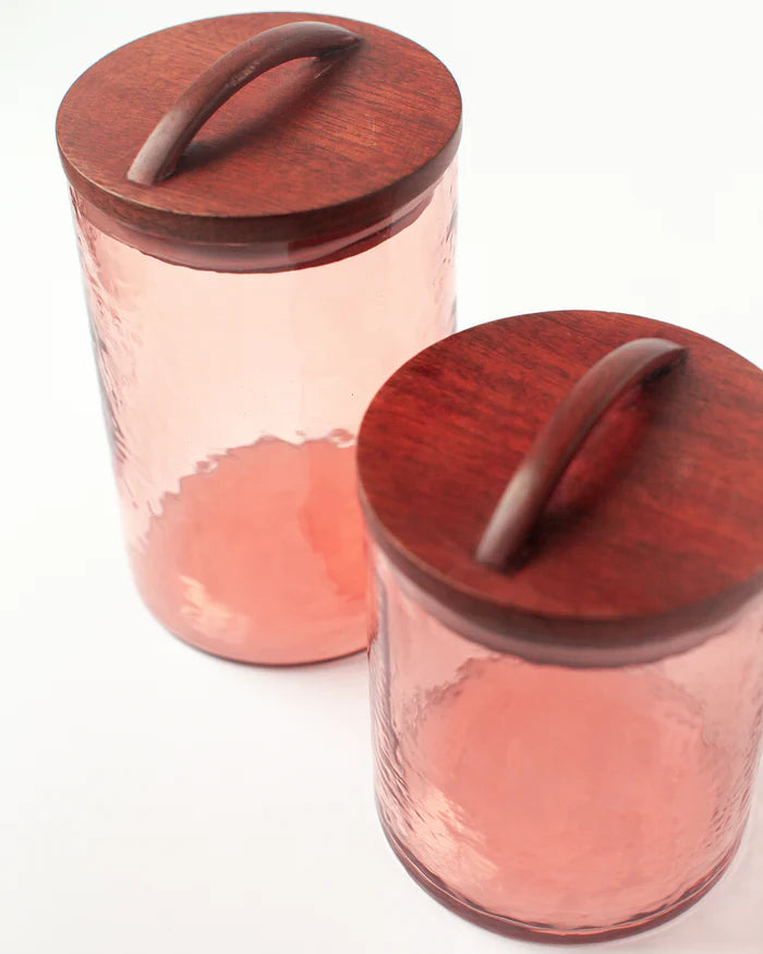 Hammered Glass Canisters with Wood Lid - Medium