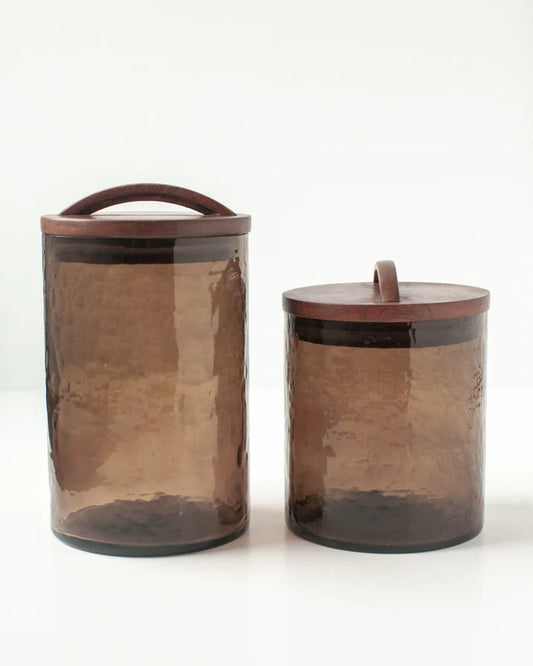Hammered Glass Canisters with Wood Lid - Small