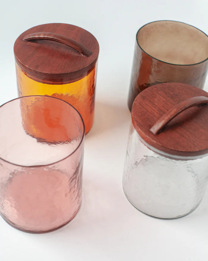 Hammered Glass Canisters with Wood Lid - Medium