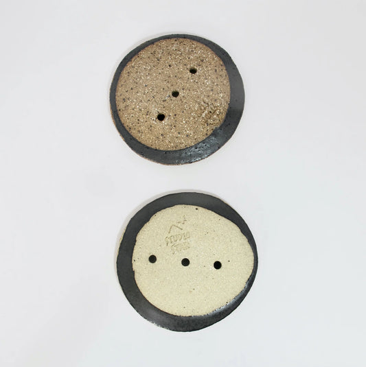 Ceramic Soap Dish | Black With Brown Rim