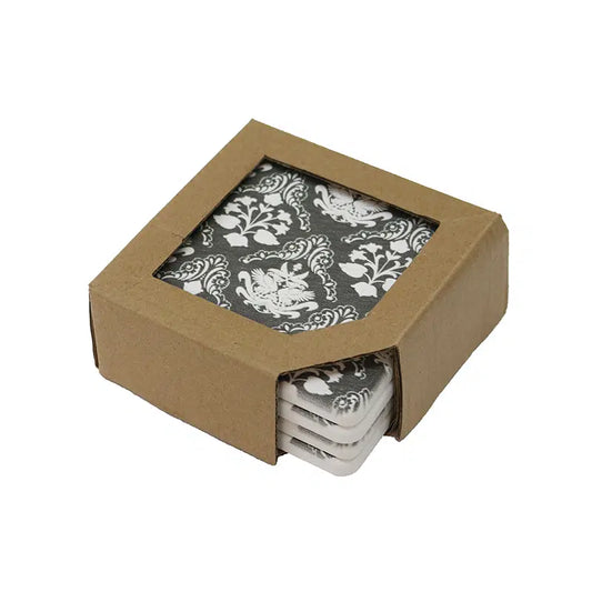 Charcoal + Ivory Ceramic Patterned  Coaster 