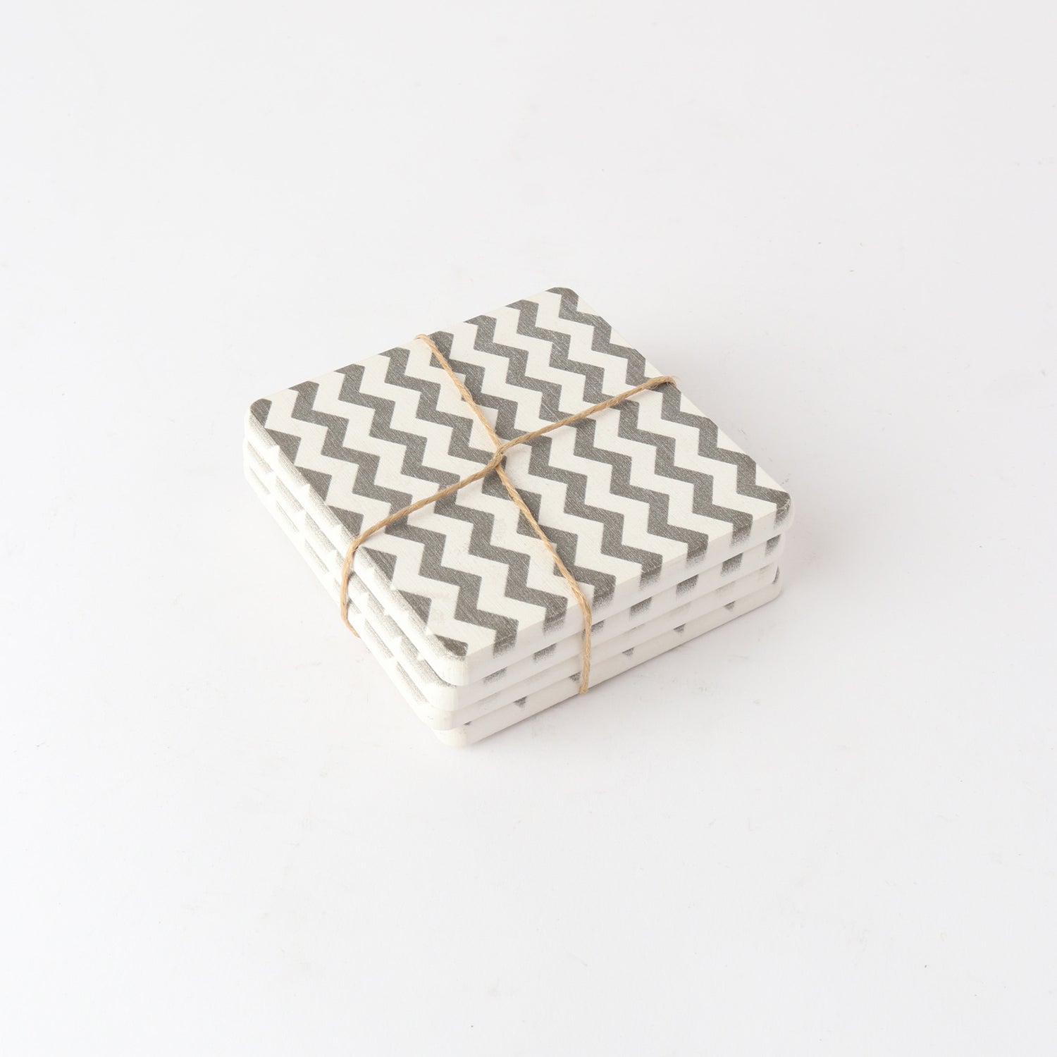 Charcoal + Ivory ZigZag Pattern Ceramic Coaster