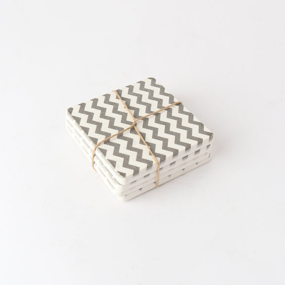 Charcoal + Ivory ZigZag Pattern Ceramic Coaster
