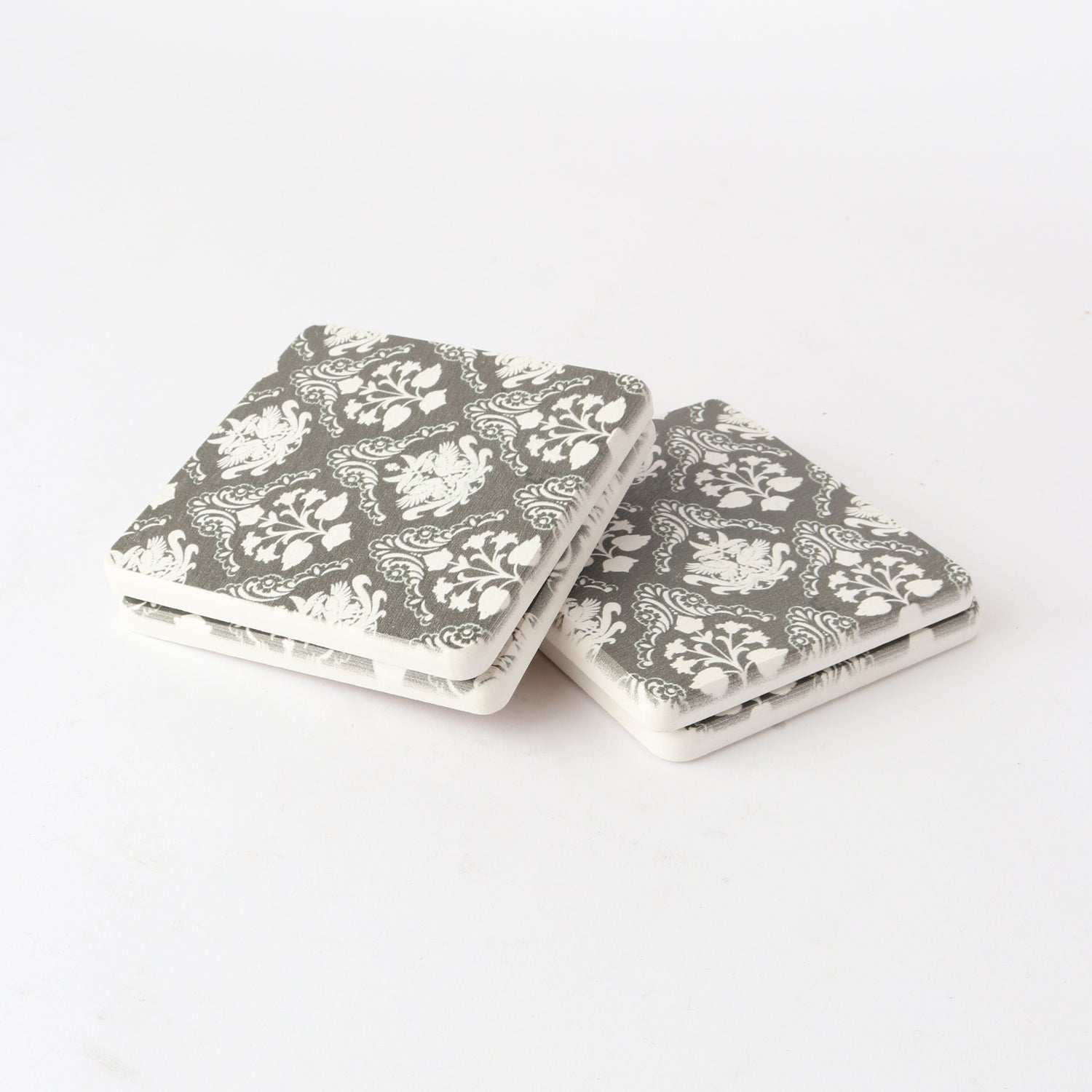 Charcoal + Ivory Ceramic Patterned  Coaster 